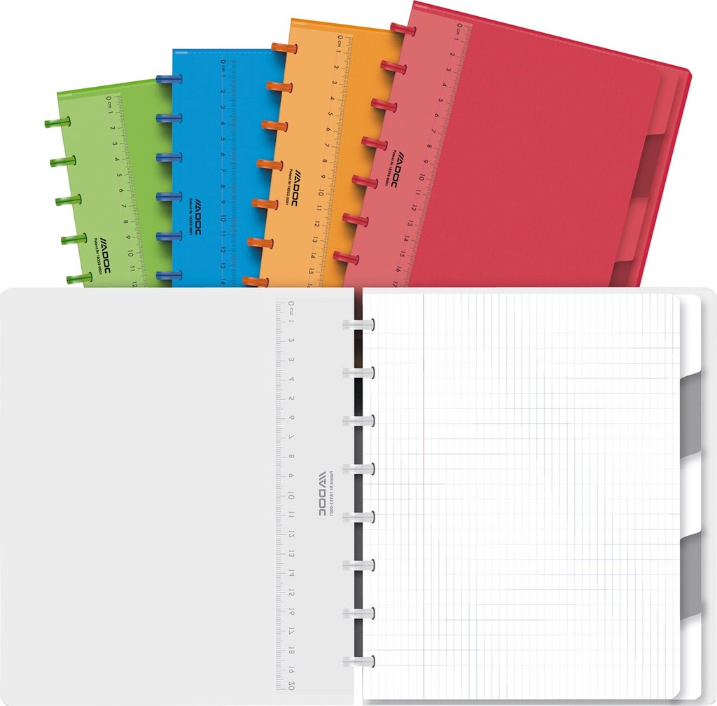 Schrift Adoc Colorlines PP A5 commercieel geruit 144blz met tabs, meetlat en elastiek assorti