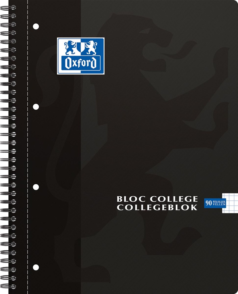 Collegeblok Oxford School karton A4+ geruit 180blz zwart
