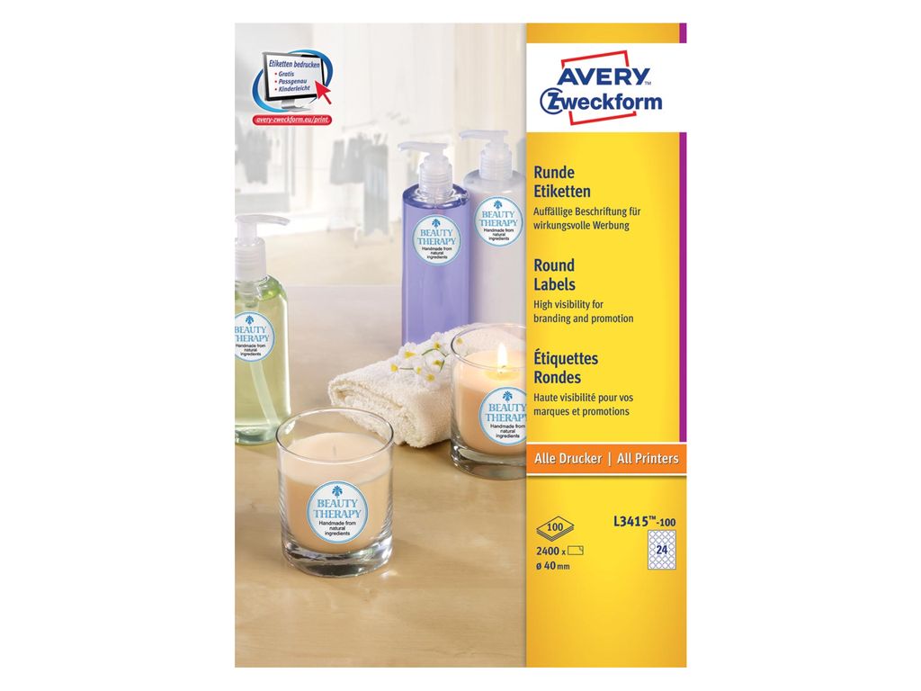 Etiketten Avery permanent 24 etik/bl Ø40mm wit (100bl/doos)