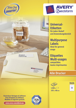 Etiketten Avery Universeel 12 etik/bl 105x48mm wit (100)