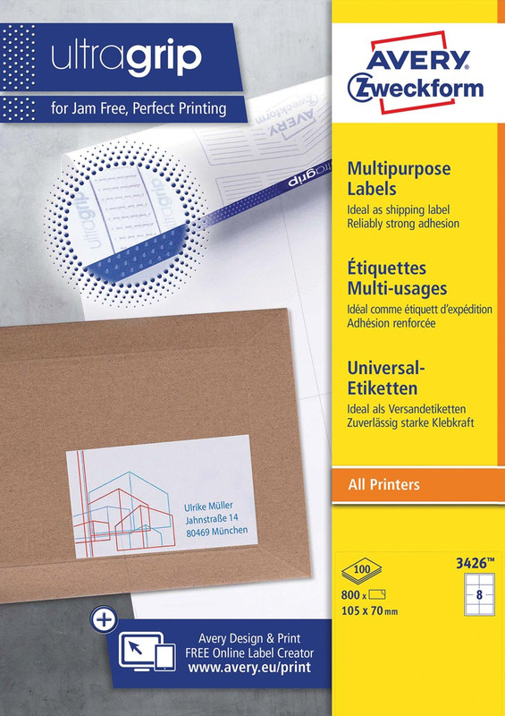 Etiketten Avery Universeel 08 etik/bl 105x70mm wit (100)