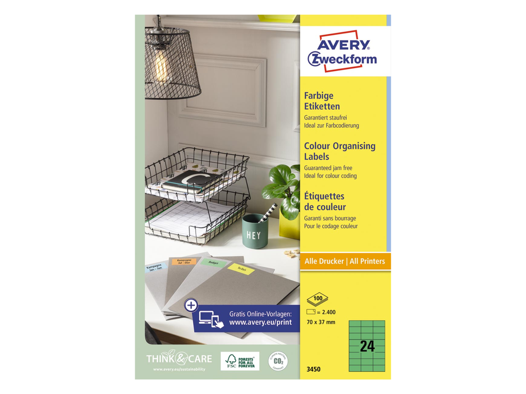 Etiketten Avery 24 etik/bl 70x37mm groen (100)