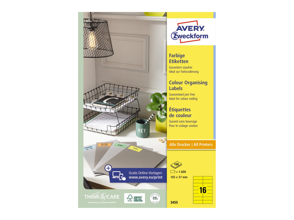 Etiketten Avery 16 etik/bl 105x37mm geel (100)