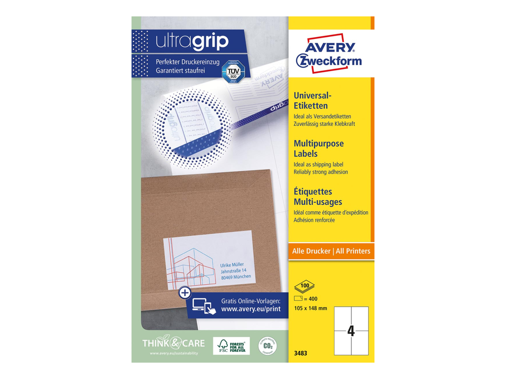 Etiketten Avery Universeel 04 etik/bl 105x148mm wit (100)
