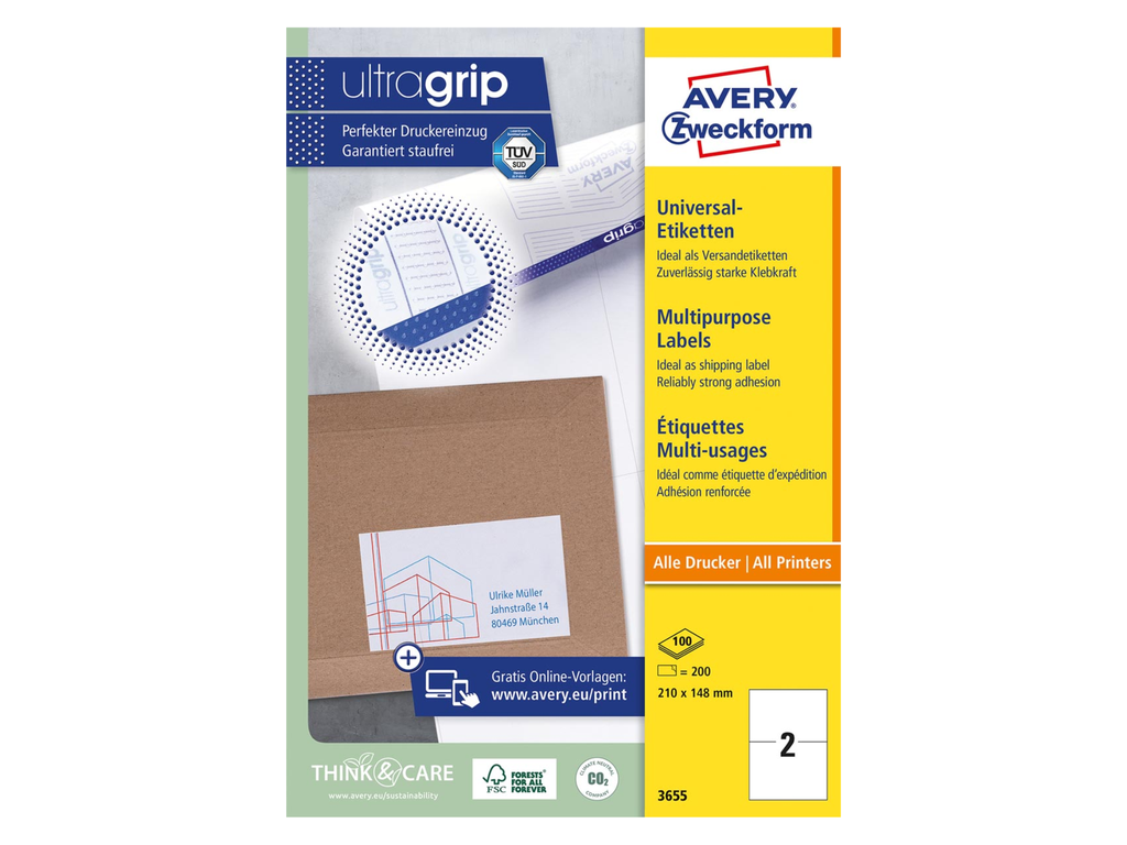 Etiketten Avery Universeel 02 etik/bl 210x148mm wit (100)