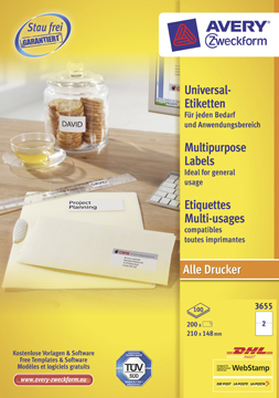 Etiketten Avery Universeel 02 etik/bl 210x148mm wit (100)