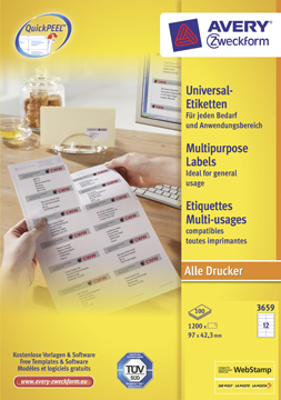 Etiketten Avery Universeel 12 etik/bl 97x42,3mm wit (100)