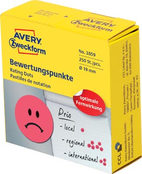 Sticker Rating Dots Avery Ø19mm rode smiley (250)
