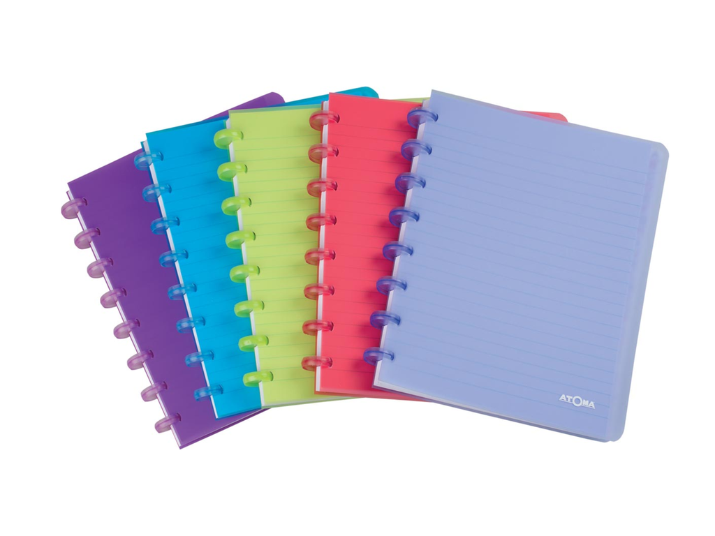Schrift Atoma PP A5 gelijnd 108blz A-Z transparant assorti