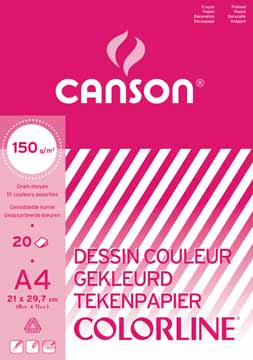 Tekenpapier blok Canson A4 150gr assorti 20vel