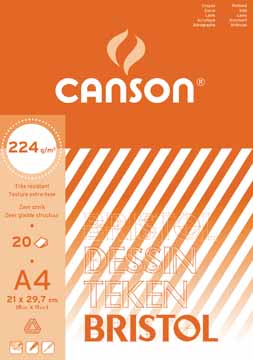 Tekenblok Canson bristol 21x29,7cm 224gr wit 20vel
