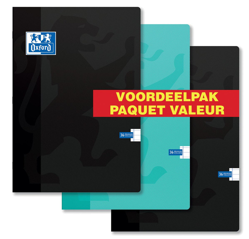 Schrift Oxford A4 90g gelijnd 72blz assorti voordeelpak (3)