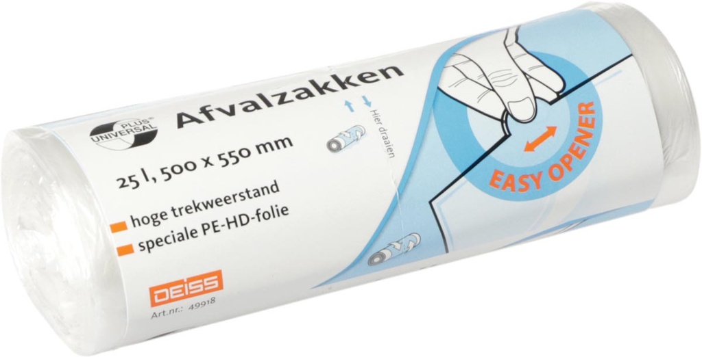 Vuilniszakken Universal Plus HDPE 50x55cm 25L 7µ wit (50)