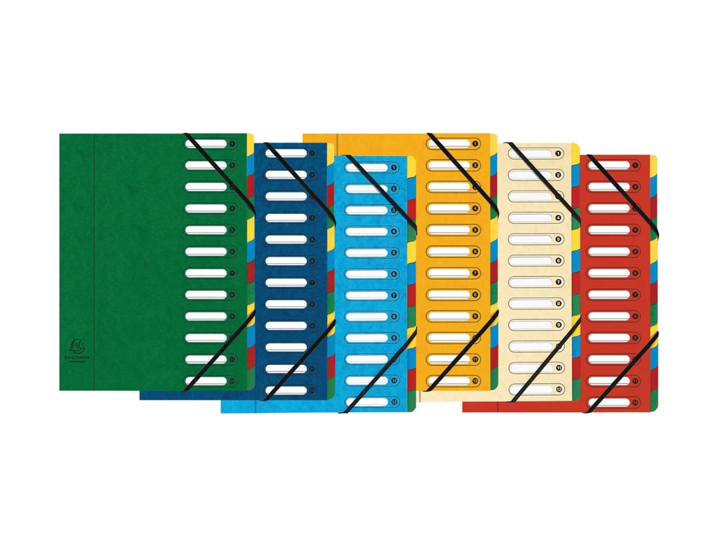 Sorteermap Exacompta Harmonika karton A4 12-vaks assorti