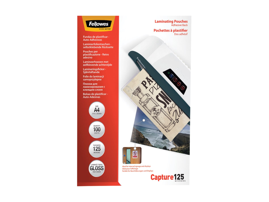Lamineerhoes Fellowes Capture A4 2x125µ zelfklevende achterkant (100)
