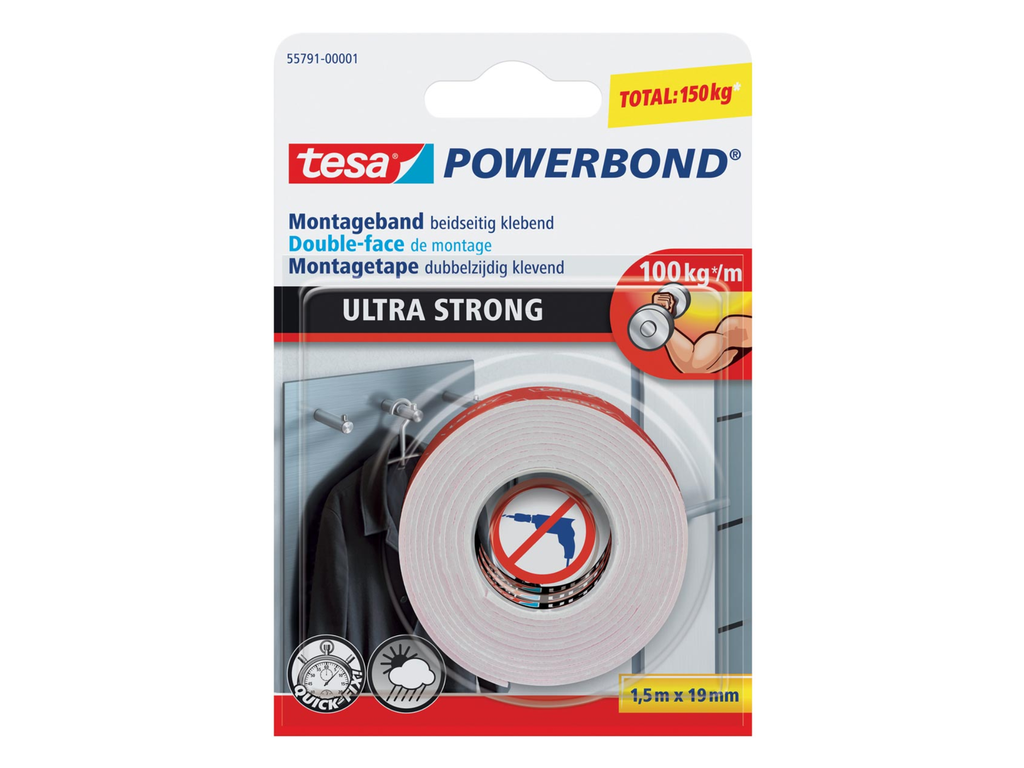 Dubbelzijdige montagetape Tesa Powerbond Ultra Strong 19mmx1,5m