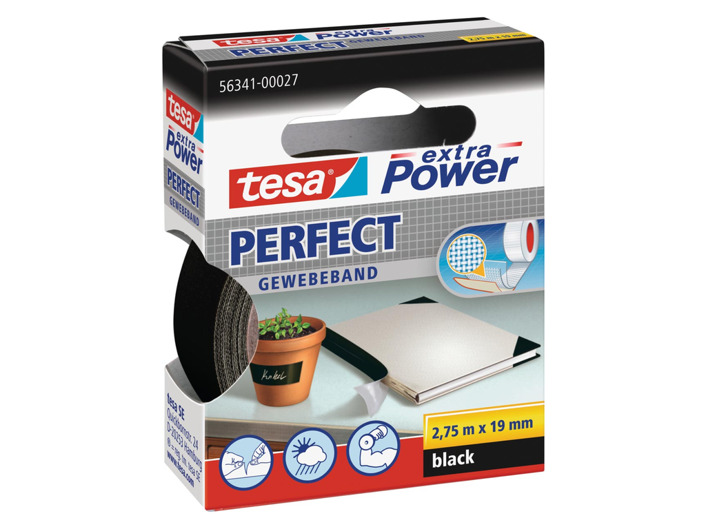 Textieltape Tesa 19mmx2,75m zwart