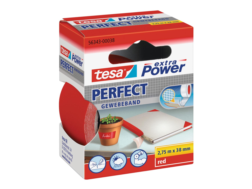 Textieltape Tesa 38mmx2,75m rood