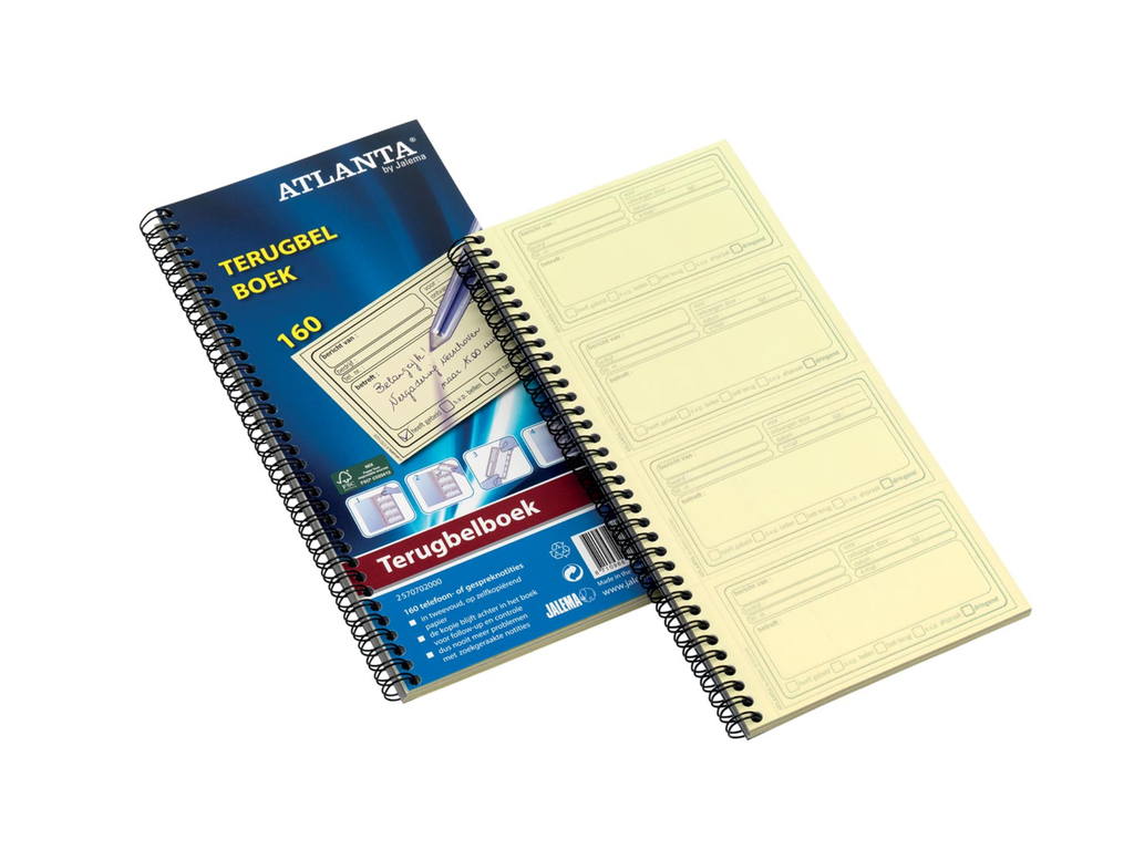 Terugbelboek Atlanta nederlandstalig 7,4x12,8cm 2-voud zelfkopiërend 160 notities