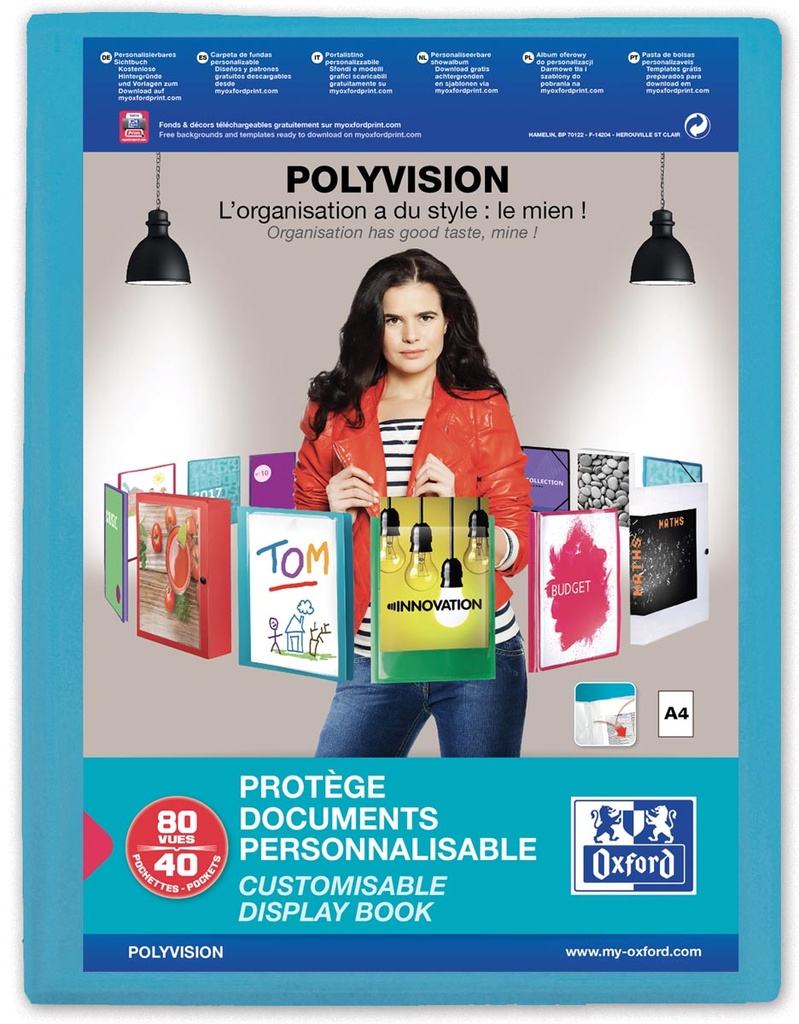 Personaliseerbaar showalbum Oxford polyvision PP A4 40 tassen blauw