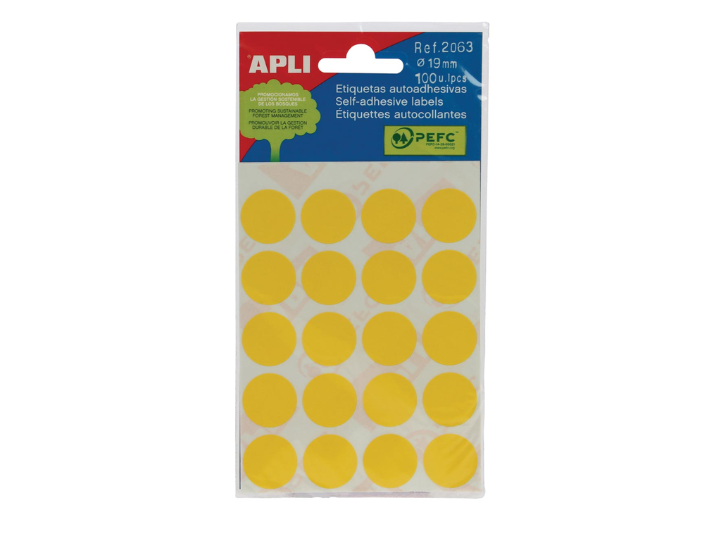 Etiketten Apli Ø 19mm geel (100)