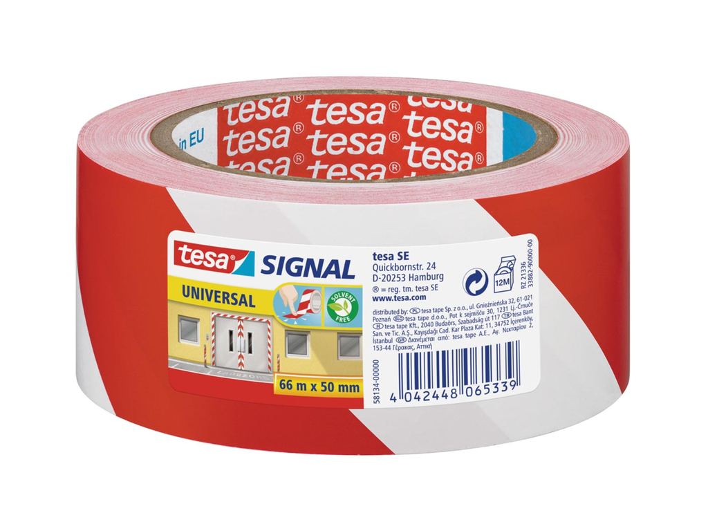 Signalisatietape Tesa 50mmx60m rood/wit