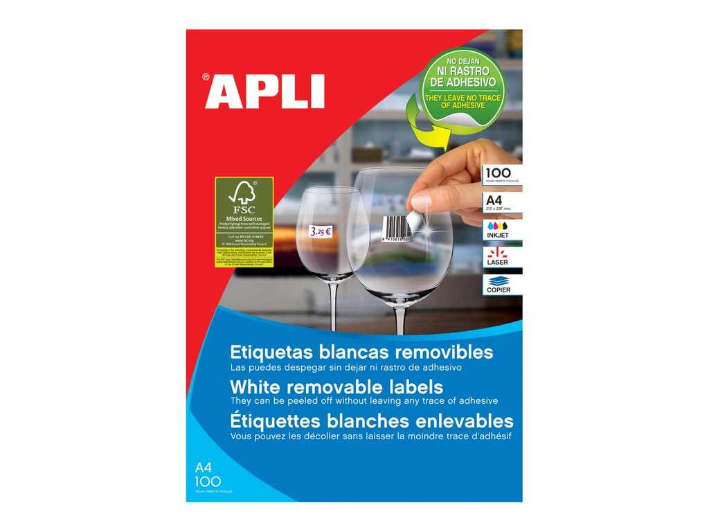 Etiketten Apli afneembaar 44 etik/bl 48,5x25,4mm (100)