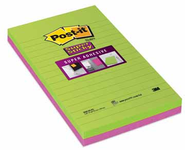 Memoblok Post-It Super Sticky XXL 125x200mm gelijnd neongroen/fuchsia (2)