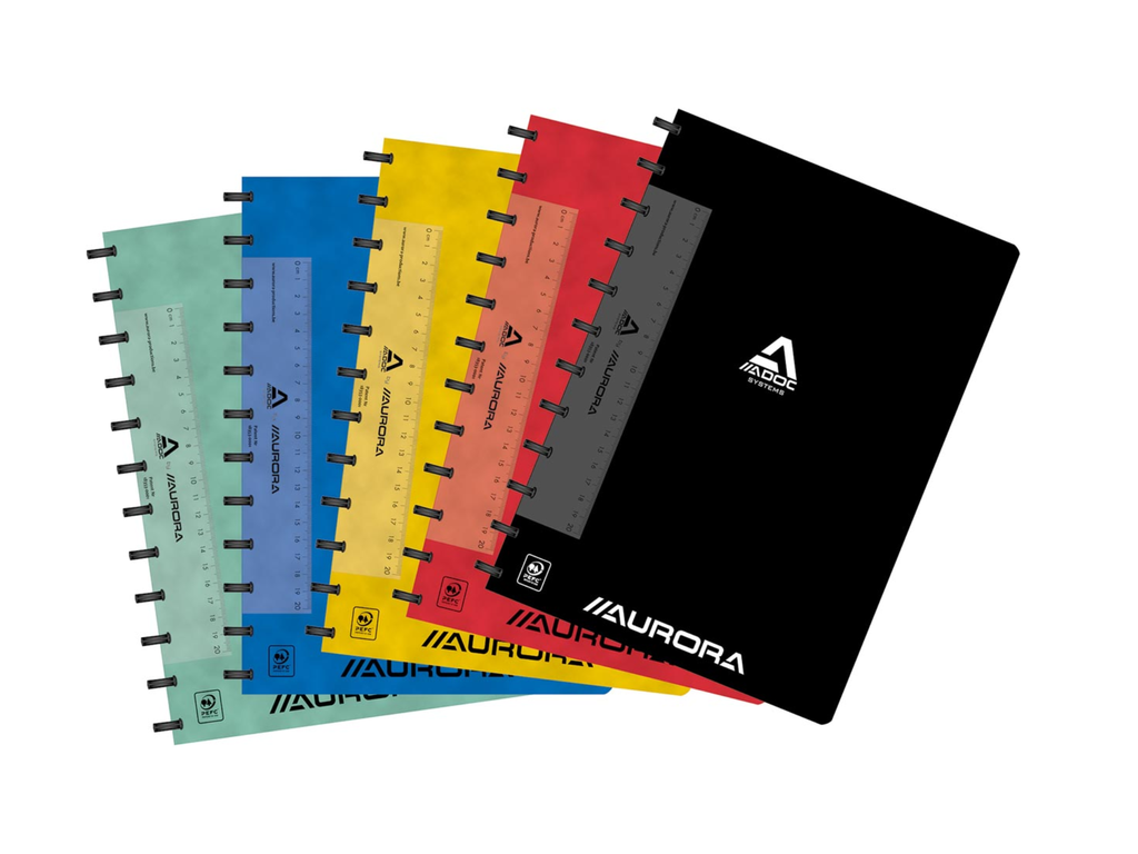 Schrift Adoc Classic Lyon karton A4 gelijnd 144blz met meetlat en kantlijn assorti