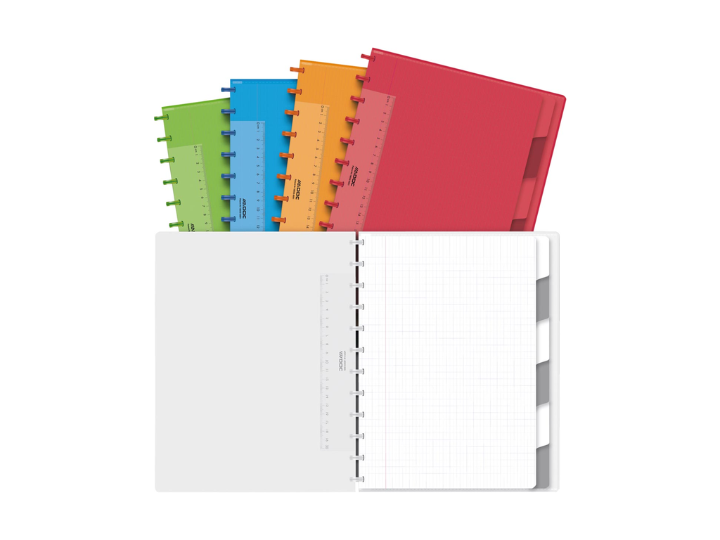 Schrift Adoc Colorlines PP A4 commercieel geruit 144blz met tabs, meetlat en elastiek assorti