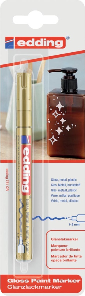 Glanslakmarker Edding 751 ronde punt 1-2mm goud blister