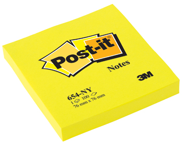 Memoblok Post-It 76x76mm neongeel
