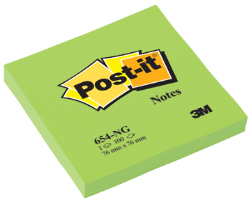 Memoblok Post-It 76x76mm neongroen