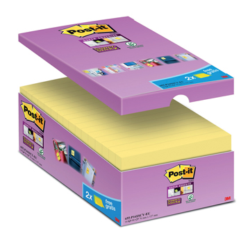 Memoblok Post-It 76x127mm geel voordeelpak 14+2 gratis