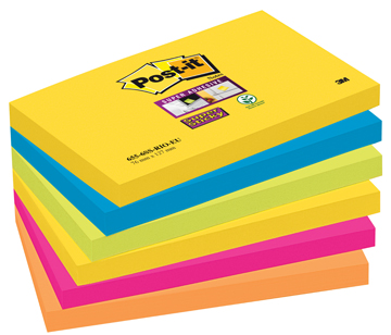 Memoblok Post-It Super Sticky Rio 76x127mm assorti (6)