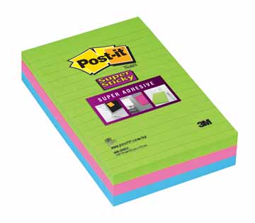 Memoblok Post-It Super Sticky Notes XXL 102x152mm gelijnd assorti (3)