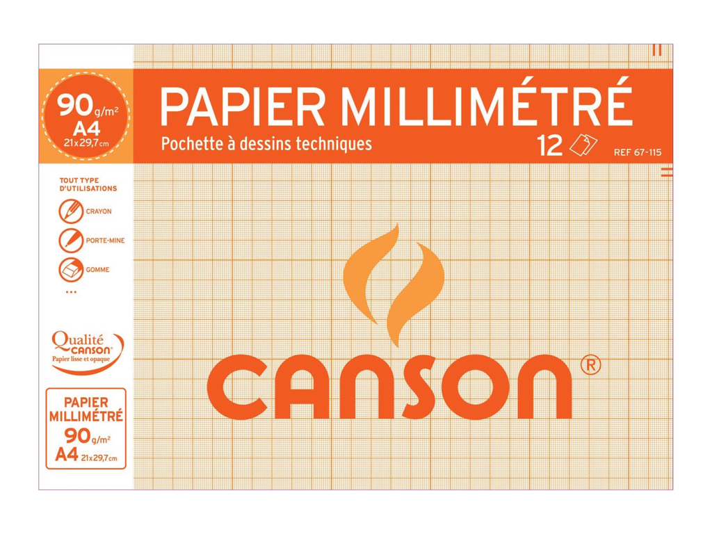 Millimeterpapier Canson A4 90gr 12vel