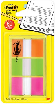 Index Post-It Standaard 25,4x43,2mm assorti neon blister (3)