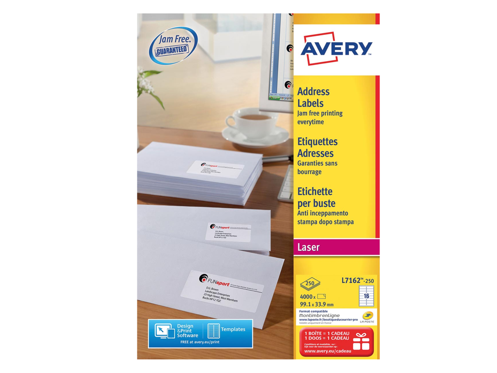 Etiketten Avery Address 16 etik/bl 99,1x34mm wit (250)