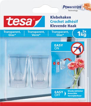 Ophanghaak Tesa zelfklevend op transparant en glas draagvermogen 1kg blister (2)