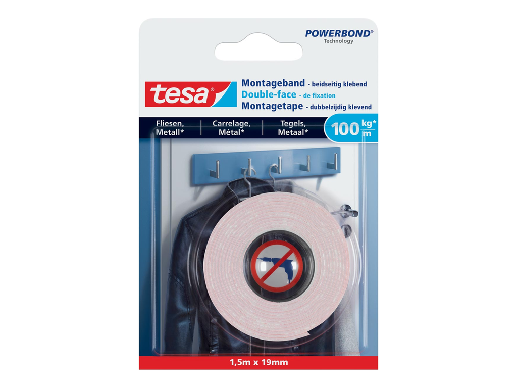 Dubbelzijdige montagetape Tesa Powerbond Tegels en Metaal 19mmx1,5m