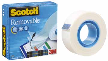Plakband Scotch Magic Tape Removable 19mmx33m voor kleine afroller