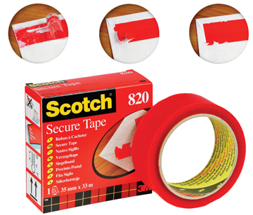 Plakband Scotch Secure Tape 35mmx33m rood voor kleine afroller