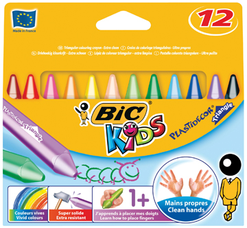 Waskrijt Bic kids plastidecor triangle assorti (12)
