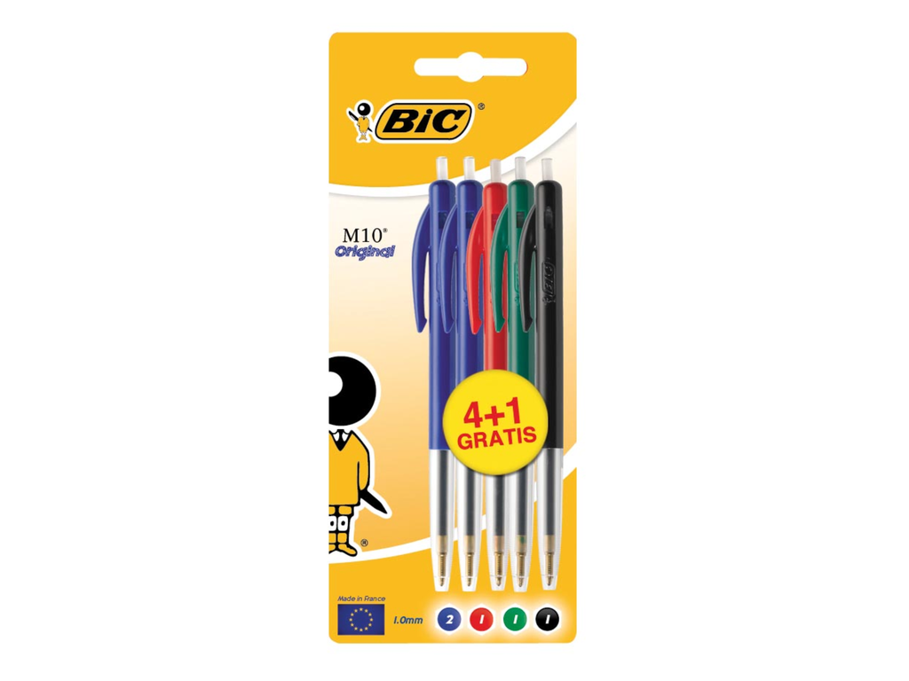 Balpen Bic M10 Clic Original assorti 4+1 gratis