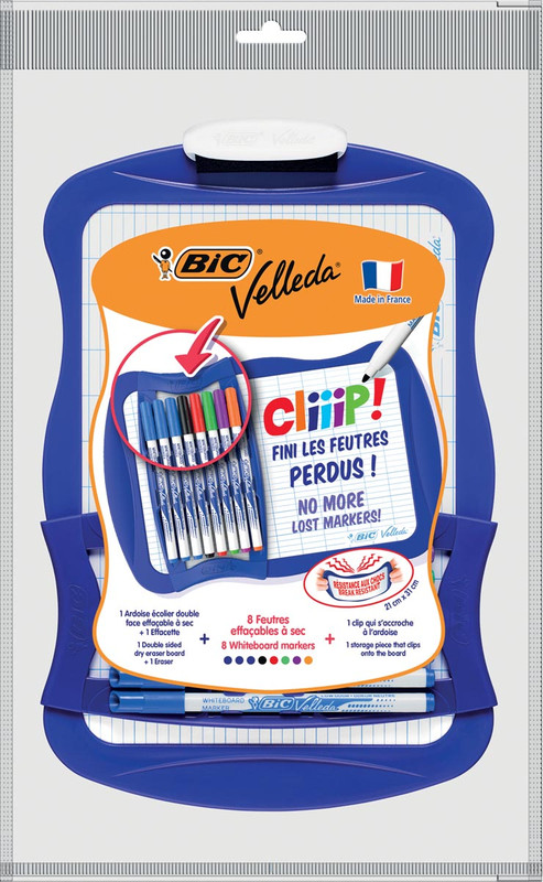 Whiteboard Bic Velleda 21x31cm inclusief 8 assorti markers en wisser