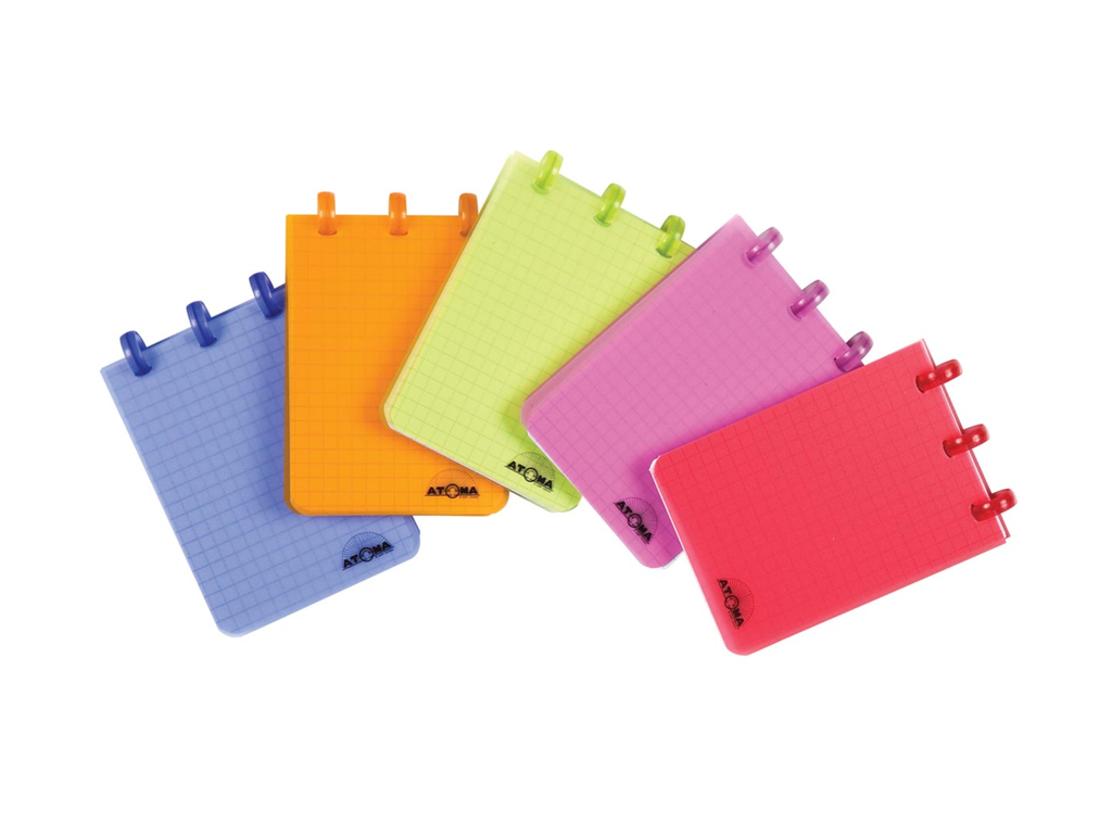 Schrijfblok Atoma PP 7,4x10,5cm geruit 120blz transparant assorti