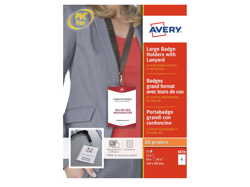 Badge Avery 168x105mm (10) inclusief 12 inserts en 10 lanyards