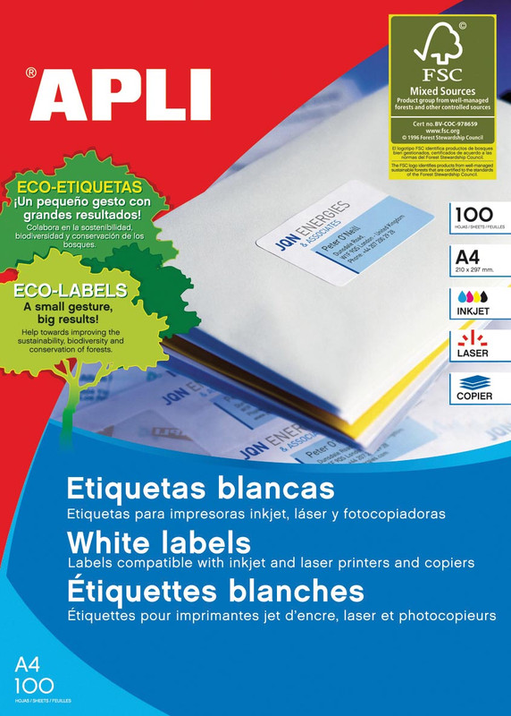 Etiketten Apli 99,1x38,1mm 14 etik/bl wit (100)(582419)
