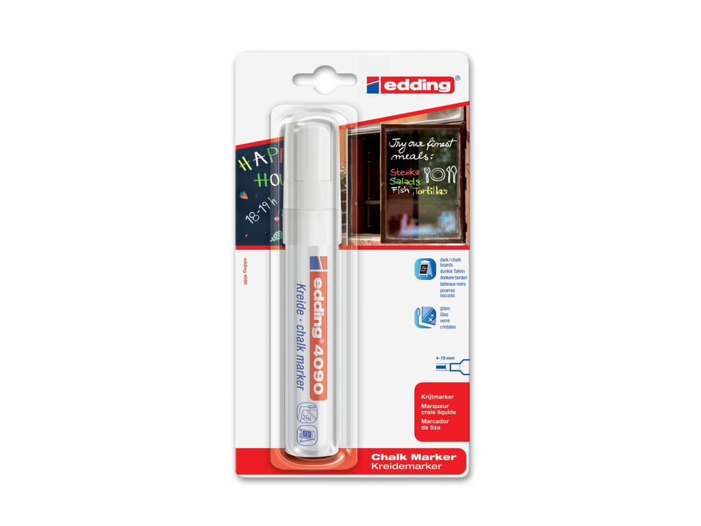 Krijtmarker Edding 4090 beitelpunt 4-15mm wit blister